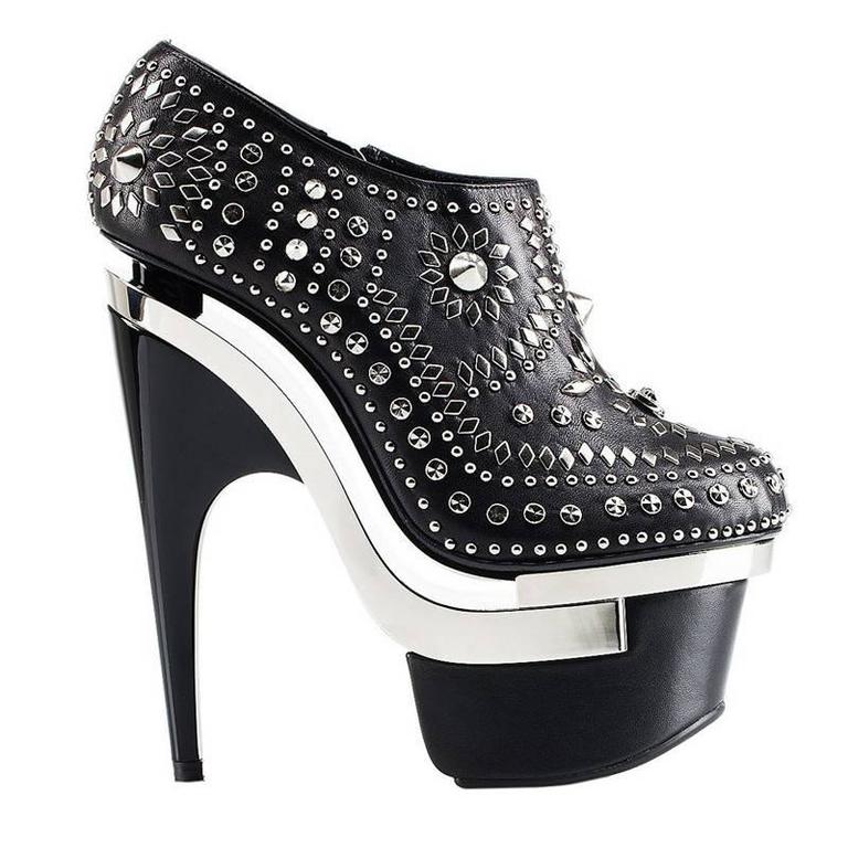 New VERSACE Black Leather Triple Platform Studded Bootie Boots For Sale at 1stdibs
