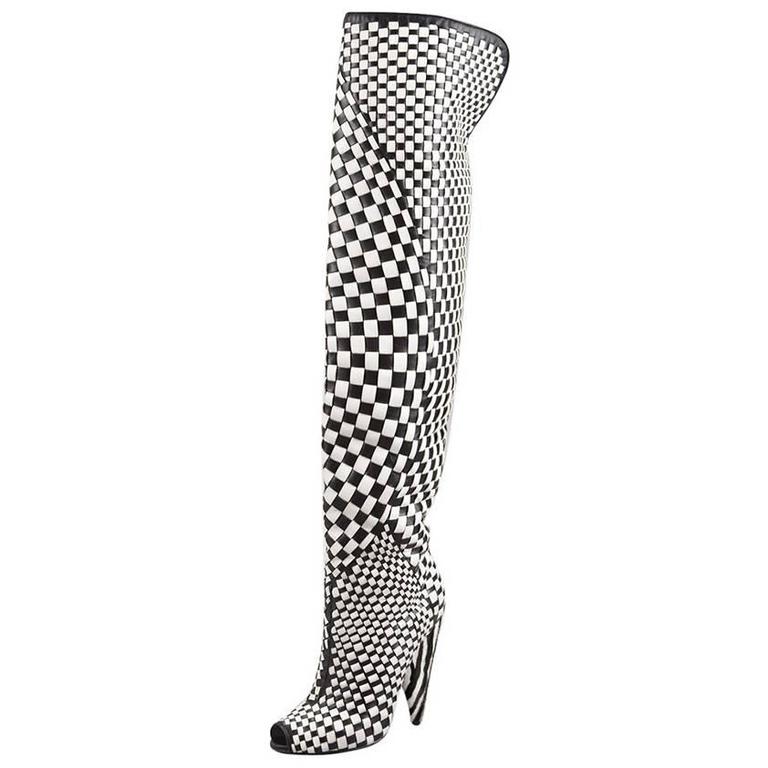 New TOM FORD Black/Chalk Woven Leather Over-the-Knee Boot at 1stDibs ...