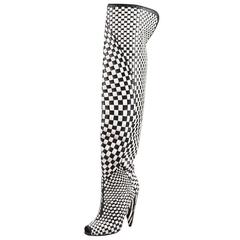 Nouveau TOM FORD Black/Chalk Woven Leather Over-the-Knee Boot