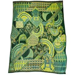 Salvatore Ferragamo Green & Gold Micro Pleated Silk Scarf 2