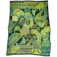 Salvatore Ferragamo Green & Gold Micro Pleated Silk Scarf