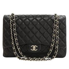Chanel 13" Flap Black Quilted Leather Silver Tone Hardware Shoulder Flap Bag