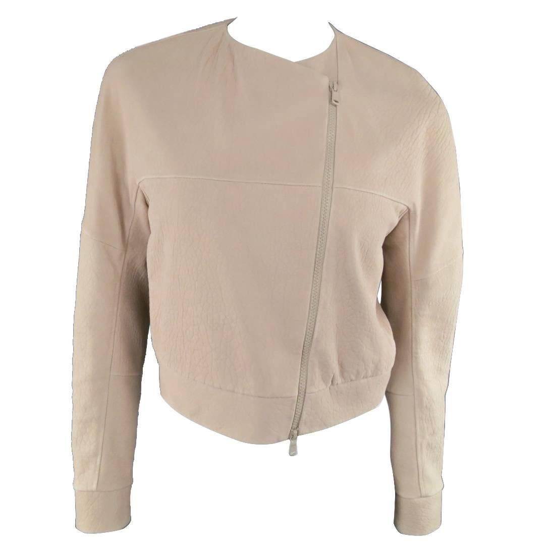 BRUNELLO CUCINELLI Jacket - Size 2 Rose Pink Textured Leather Moto