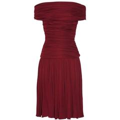 New GIAMBATTISTA VALLI Stretch Satin Off-the-Shoulder Dress Burgundy
