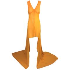 S/S 2002 Jean Paul Gaultier 20's Flapper Style Sheer Marigold Hi-Low Gown Dress