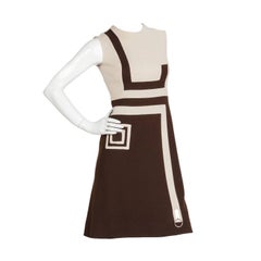 1970s Pierre Cardin Mod Graphic Jersey Wool Day Dress