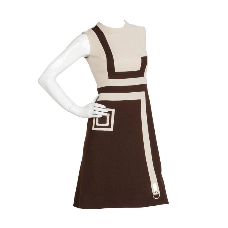 1970s Pierre Cardin Mod Graphic Jersey Wool Day Dress For Sale at 1stDibs
