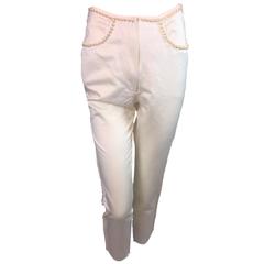 S/S 1992 Dolce & Gabbana Runway Pin-up Pearl Ivory Cigarette Capri Pants