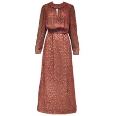 1970s Jean Louis Red Silk Velvet Long Sleeve Maxi dress