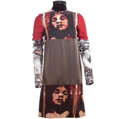 1990's Jean Paul Gaultier Face Block Print Long Sleeve Shift Dress 