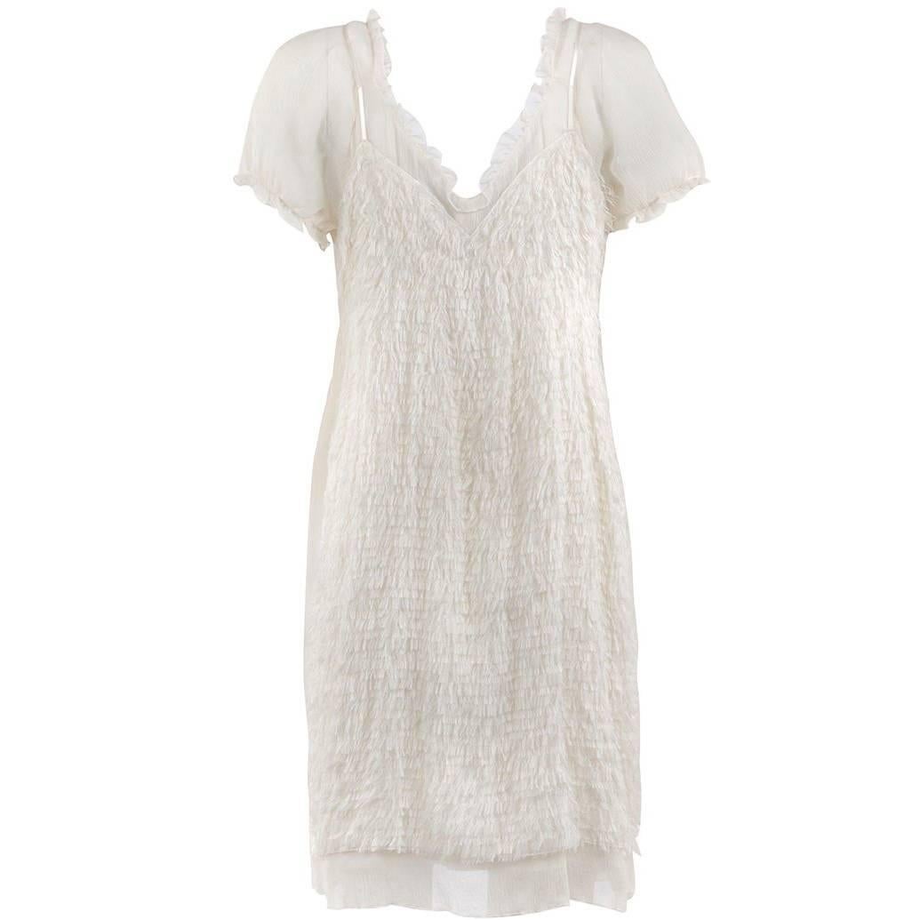 Undercover Grace Collection White Feathered Sheer Dress