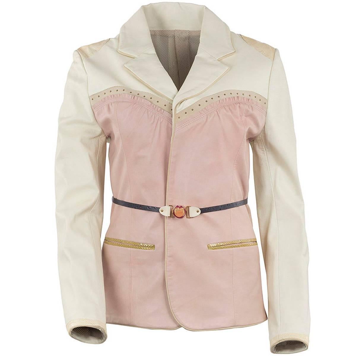 Undercover Ecru and Pink Leather Western Style Blazer