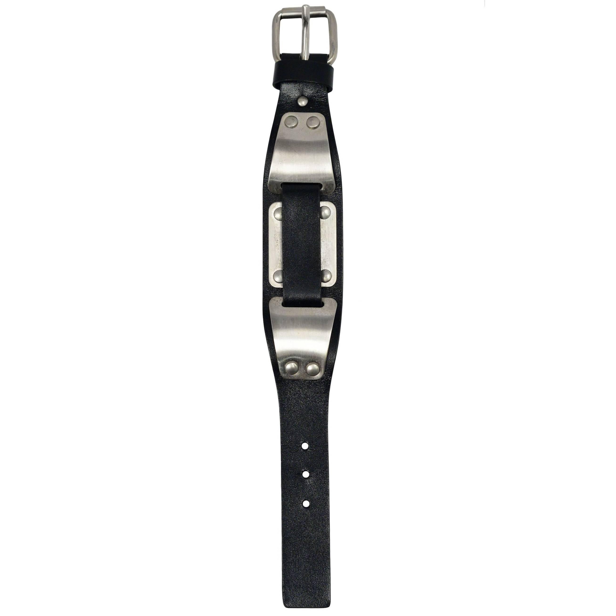 Helmut Lang Metal & Black Leather Bracelet