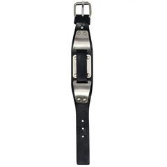 Vintage Helmut Lang Metal & Black Leather Bracelet 