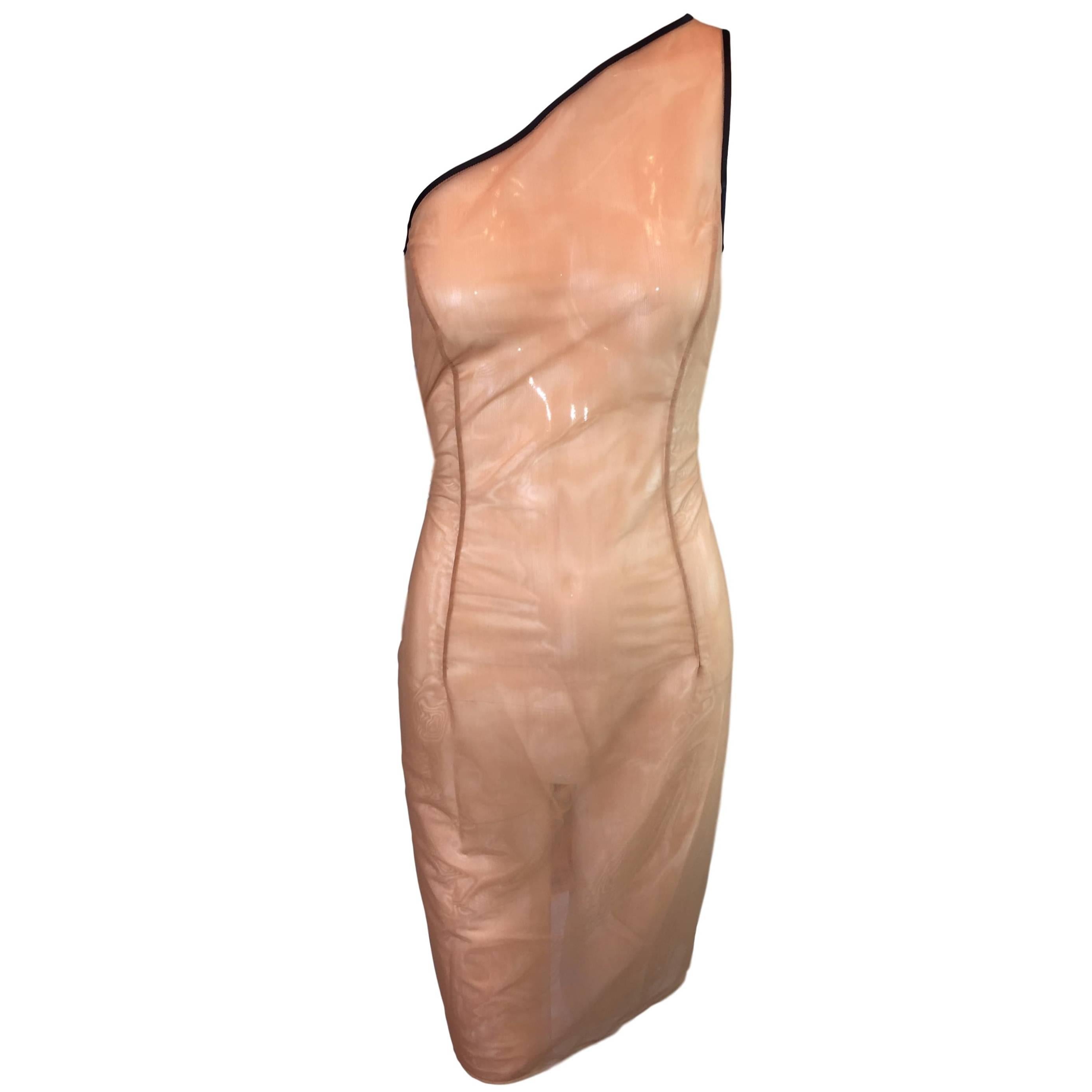 New  w Tags Michael Kors Nude Sheer Mesh One Shoulder Pencil Dress 4