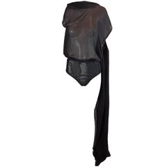 S/S 2000 Jean Paul Gaultier Femme Sheer Black Silk Backless Bodysuit Top Wrap