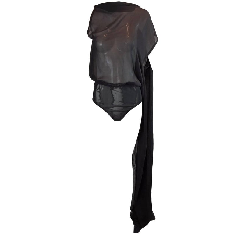 S/S 2000 Jean Paul Gaultier Femme Sheer Black Silk Backless Bodysuit ...