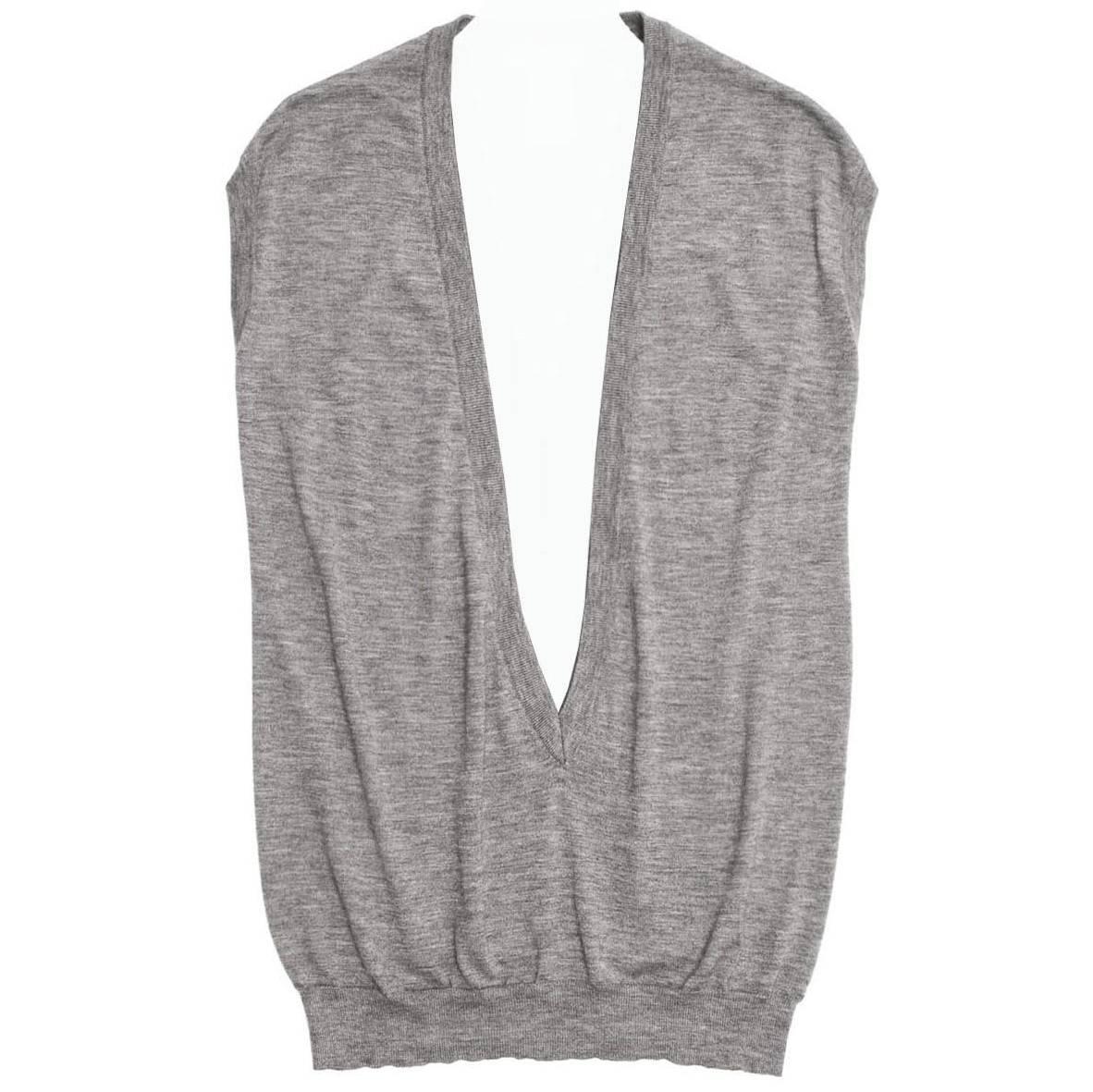 Celine Grey Cashmere Deep V-Neck Vest For Sale