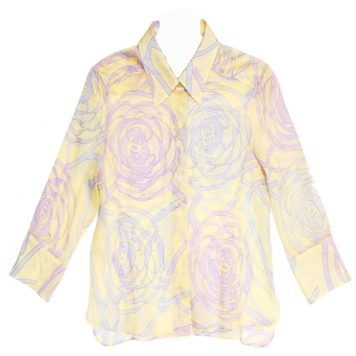 Chanel Multicolor Sheer Cotton Shirt For Sale