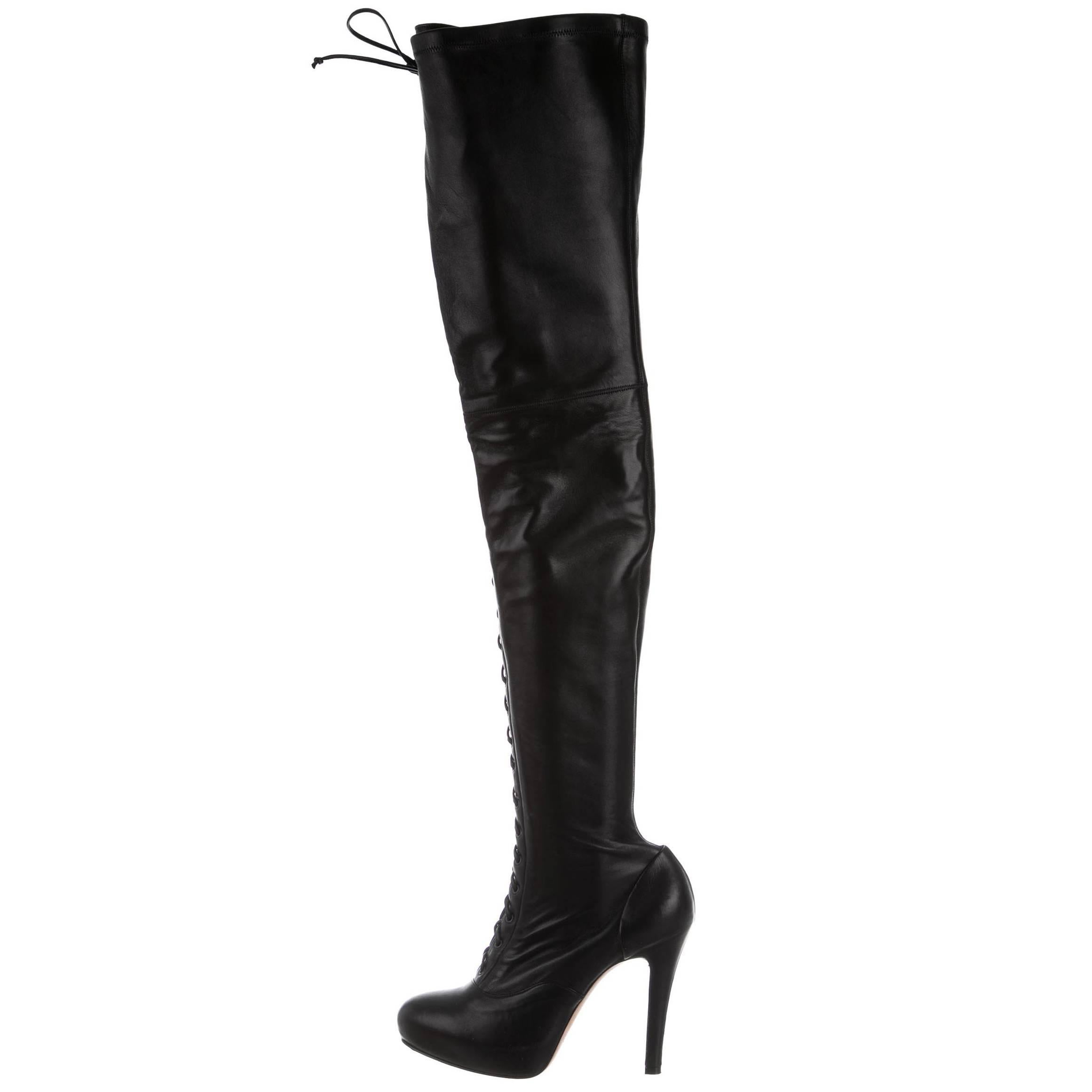 New ETRO Leather Lace-up Thigh-High Platform Black Hell Boots It.39 - US 9