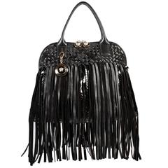 VERSACE LARGE FRINGED VANITAS HANDBAG SHOULDER BAG in BLACK 2