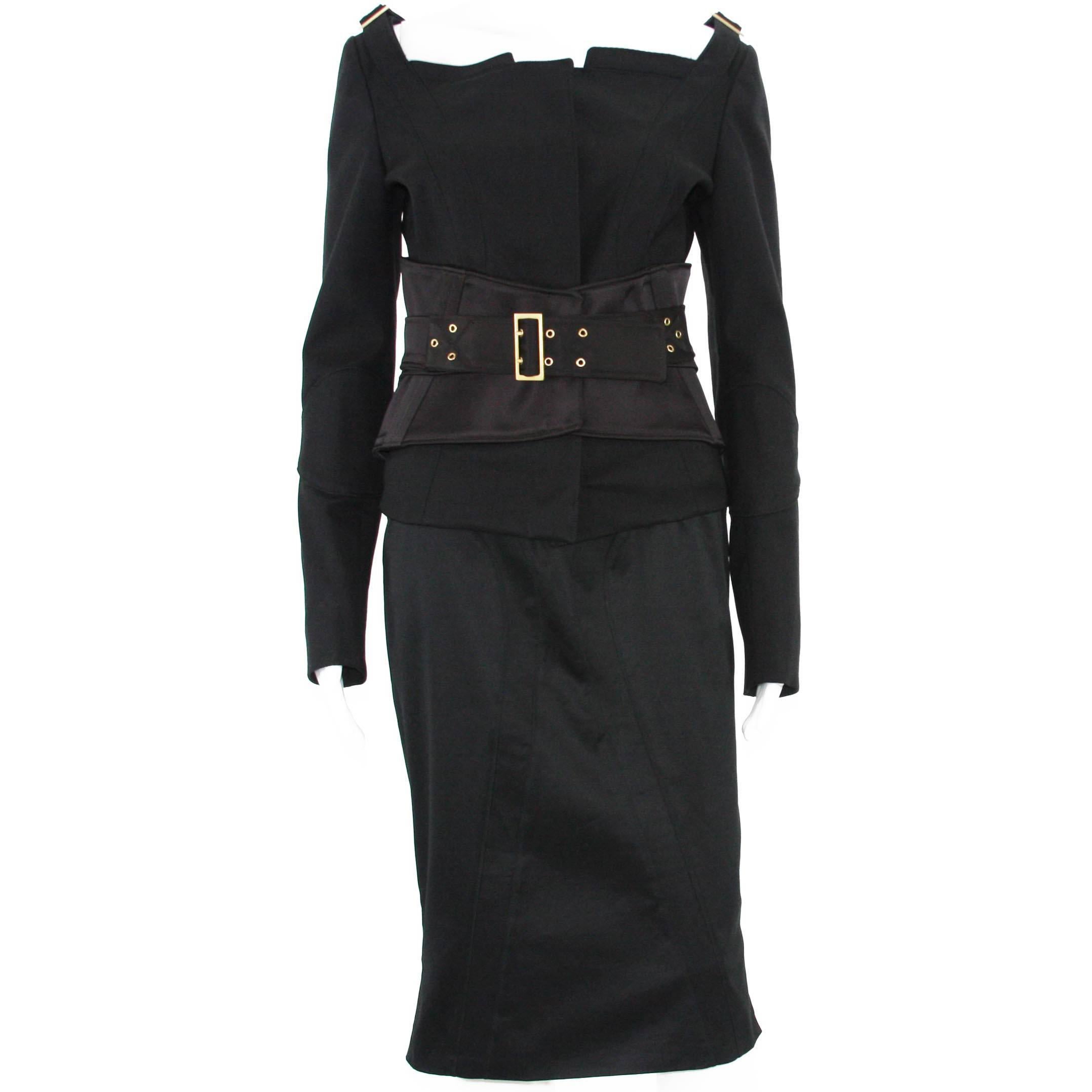 TOM FORD for GUCCI F/W 2003 Black Jacket + Skirt + Belt SUIT It. 44 - US 8  For Sale at 1stDibs | gucci belt suit