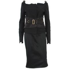 TOM FORD for GUCCI F/W 2003 Black Jacket + Skirt + Belt SUIT It. 44 - US 8 5