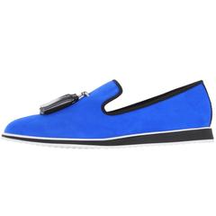 Giuseppe Zanotti Men's New Blue Suede Loafers Smoking Slippers in Box