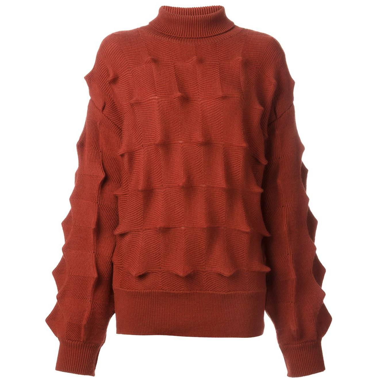 70's ISSEY MIYAKE Roll neck 3D knit sweater  For Sale