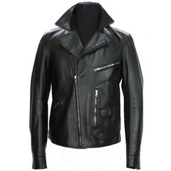 New GUCCI Men's Black Leather Moto Biker Jacket It. 52 - US 42