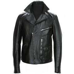 New GUCCI Men's Black Leather Moto Biker Jacket It.50, 52 - US 40,42