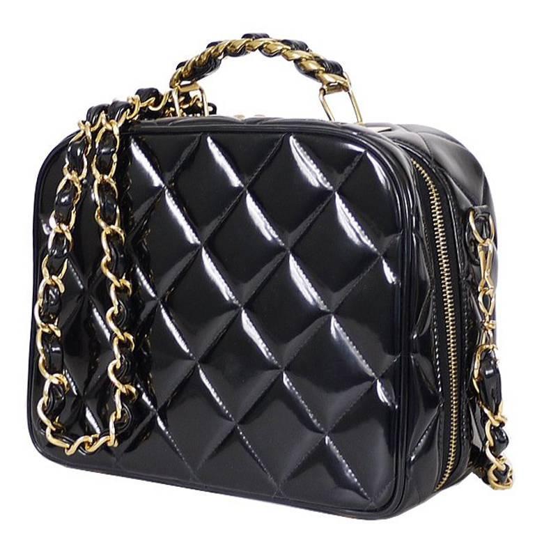 Chanel Black Patent 2way Lunch Box Crossbody Bag Rare at 1stDibs
