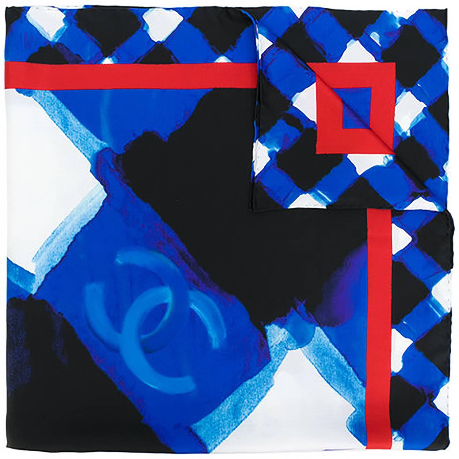 Chanel abstract electric blue scarf