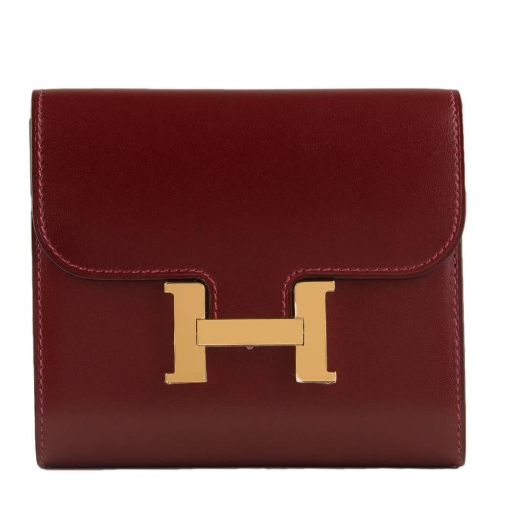 Hermes Rouge H Box Constance Compact Wallet For Sale