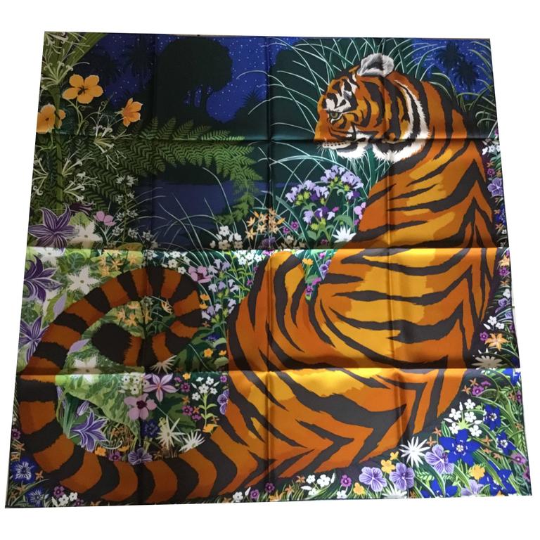 Foulard HERMÈS Carré 90 TYGER TYGER - Motif Fleur Alice Shirley - Avec Boîte