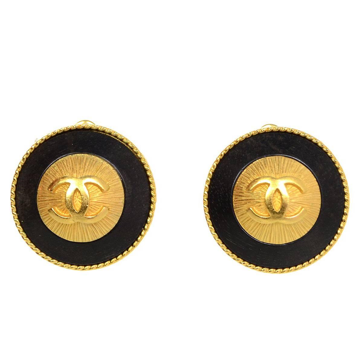Chanel Black and Goldtone Clip-On Earrings