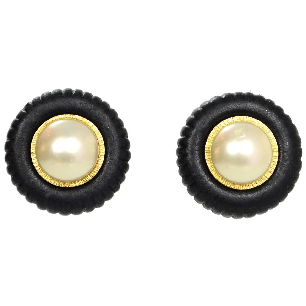 Chanel Black and Pearl Clip-On Earrings