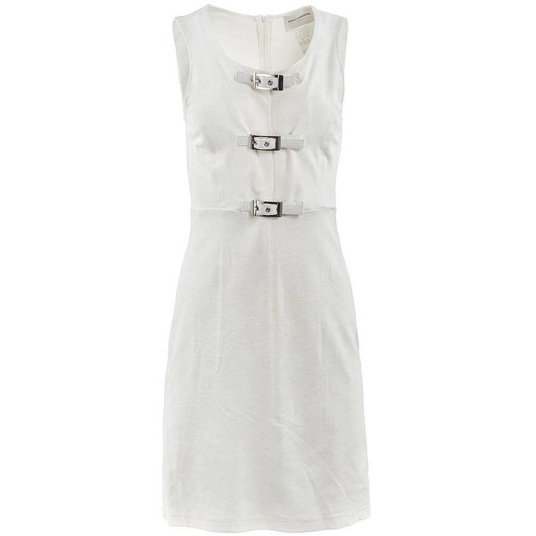 1980's Paco Rabanne White Velvet Buckle Dress