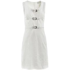 1980's Paco Rabanne White Velvet Buckle Dress 12