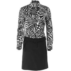 Retro 1980's Paco Rabanne Black and White Psychedelic Print Shirt Dress