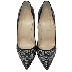 Christian Louboutin So Pretty Patent Glitter Suede Silver Pump Heels Size 42