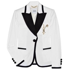 New $1720 MOSCHINO White Navy Crystals Pearl Embellished Blazer Jacket It. 44