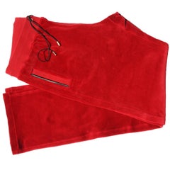 New Versace Medusa Men's Red Velvet Sweatpants Black Leather Trim sizes M, L
