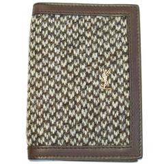 YSL SAINT LAURENT Card Holder in Brown Leather and Tweed