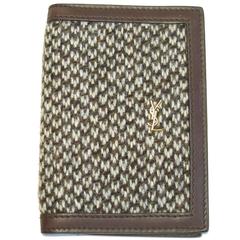 Used YSL SAINT LAURENT Card Holder in Brown Leather and Tweed 