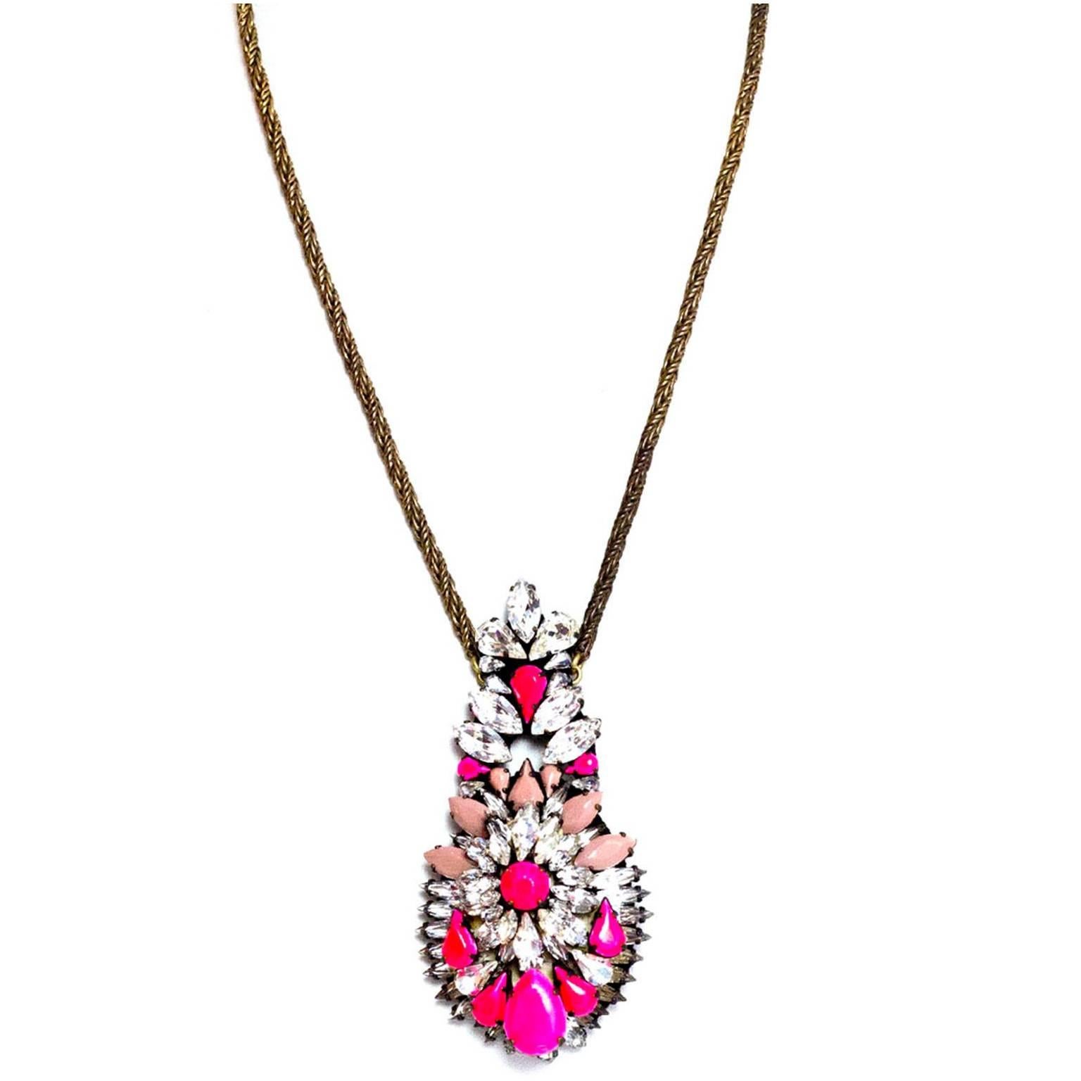 Shourouk Neon Pink/Clear Crystal Leitmotiv Zambia Necklace 
