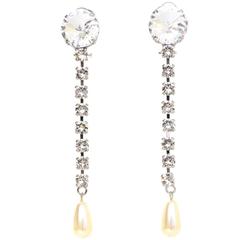 Miu Miu Silver-Plated Swarovski Crystal & Pearl Clip-On Drop Earrings