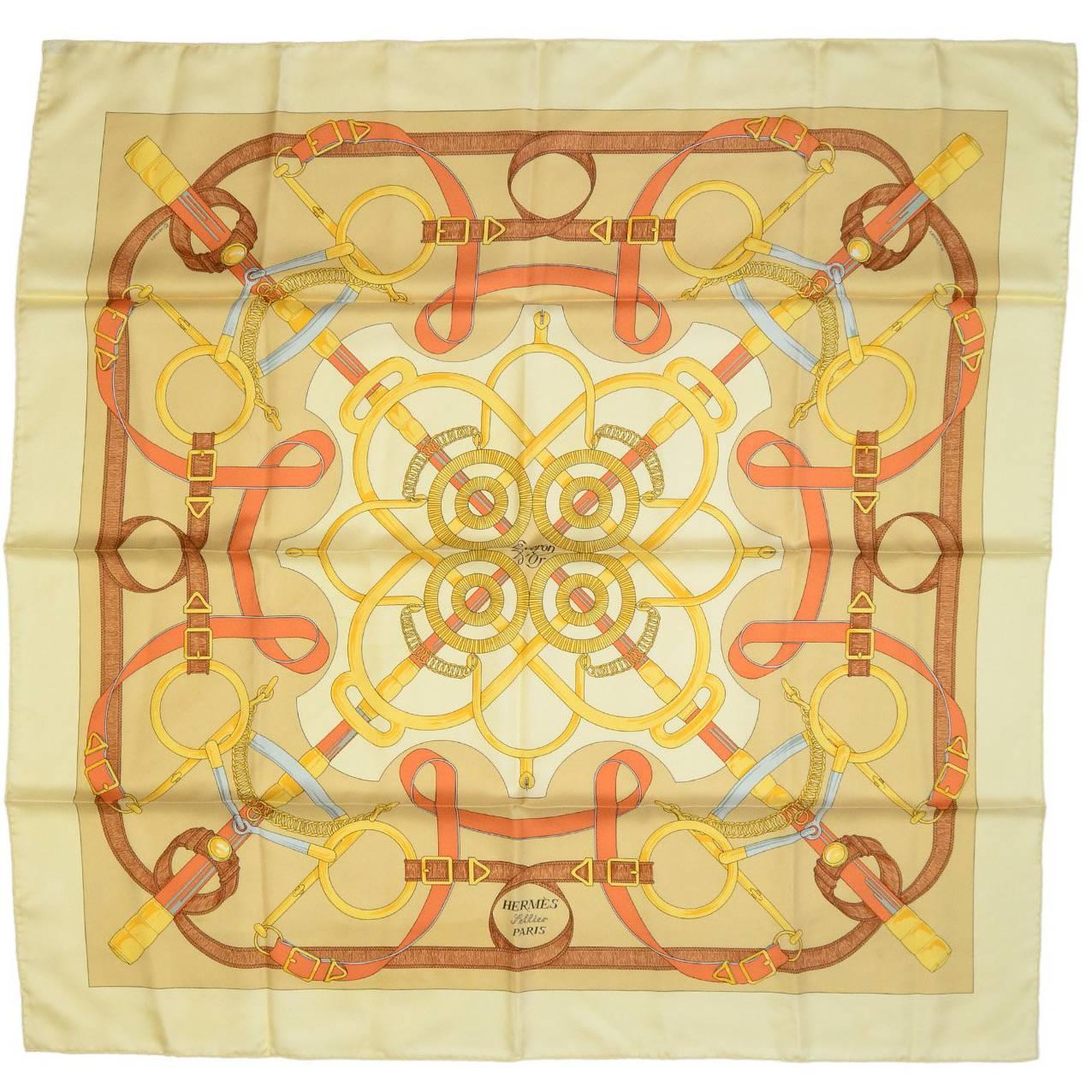 Hermes Gold Epron D'Or Silk 90cm Scarf with Box