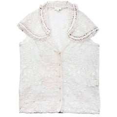 Nina Ricci White Embroidered Silk Cap Sleeve Top sz US4