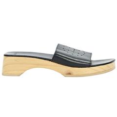 Black Hermès Leather Slide Sandals